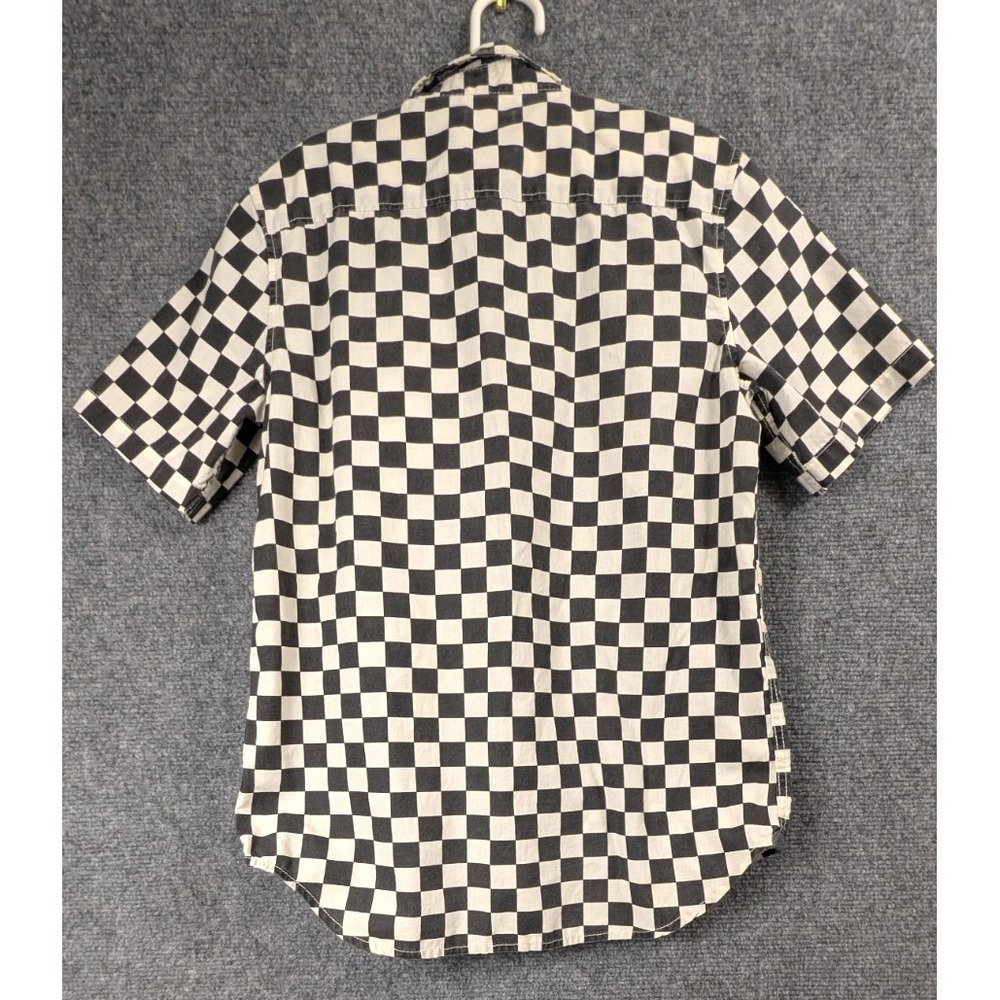 Vans Boys Checkerboard Button Front Shirt Black White Checkered Short Sleeve M - Picture 3 of 9